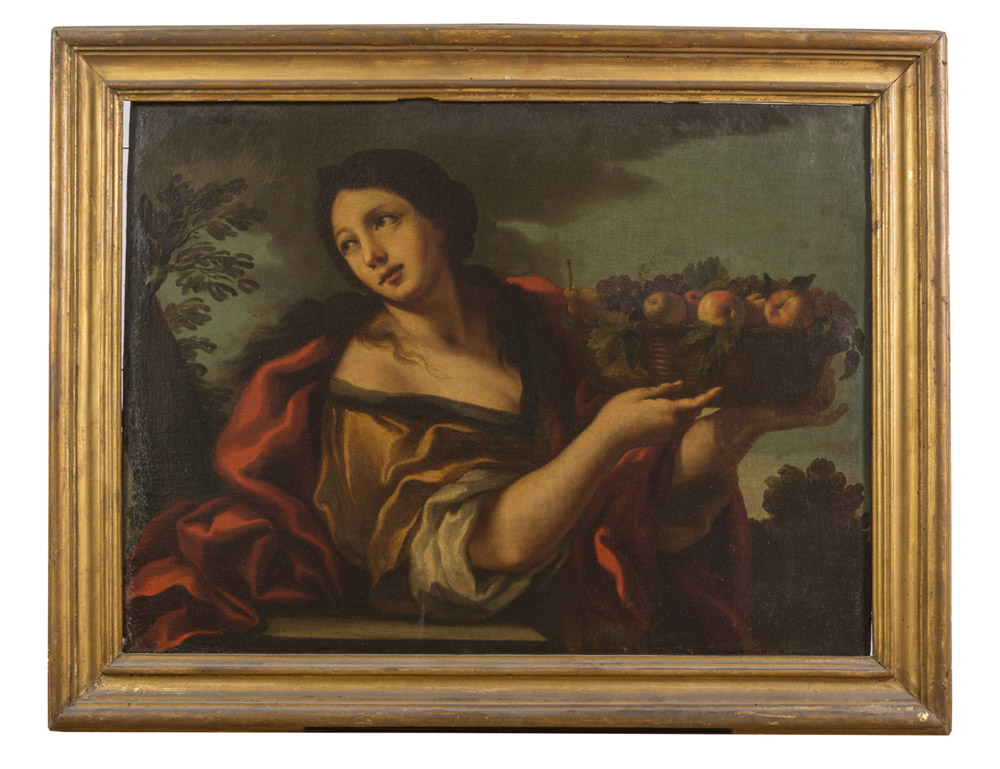 GENOESE PAINTER, 17TH CENTURY YOUNG WOMAN WITH FRUIT BASKET