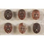 SIX MASKS IN LACQUERED WOOD, JAPAN, 20TH CENTURY