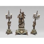 BURNISHED METAL AND MARBLE MANTEL TRYPTIC CLOCK, FRANCE EARLY 20TH CENTURY