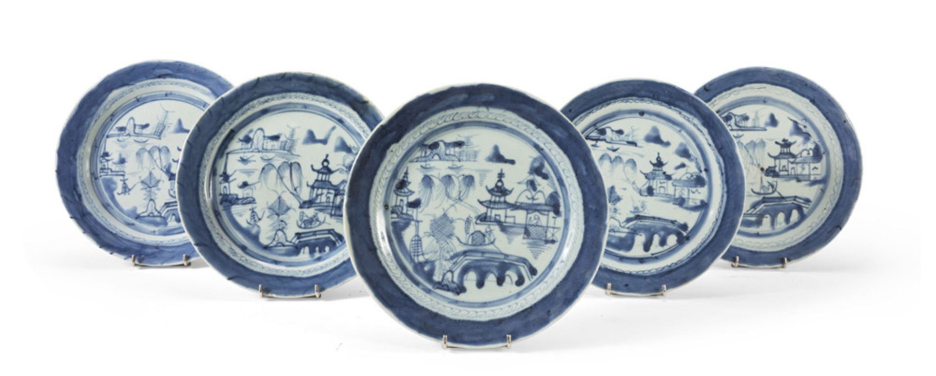 TWELVE WHITE AND BLUE PORCELAIN DISHES, 19TH CENTURY