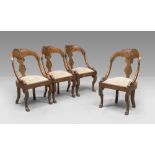 FOUR ARMCHAIRS IN WALNUT, HALF 19TH CENTURY