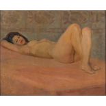 NINO BERTOLETTI (Roma 1889 - 1971) Nudo sdraiato, 1942 Olio su faesite, cm. 74 x 92 Firma in basso a