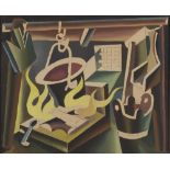 FORTUNATO DEPERO (Fondo 1892 - Rovereto 1960) Interno, 1922 ca. Olio su tavola, cm. 38 x 46,5 Timbro