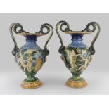 A BEAUTIFUL PAIR OF MAJOLICA VASES – PROBABLY ROMAN CASTLES – EARLY 20TH CENTURY