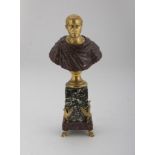 SMALL BUST OF ROMAN EMPEROR IN PORPHYRY AND BRONZE – LATE 18TH CENTURY