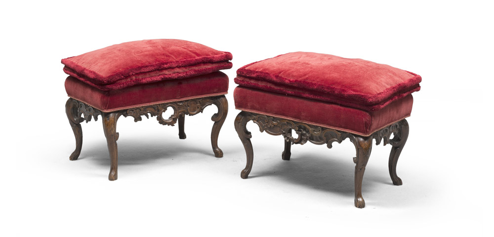 A PAIR OF WALNUT STOOLS – PROBABLY LOMBARDY – 18TH CENTURY