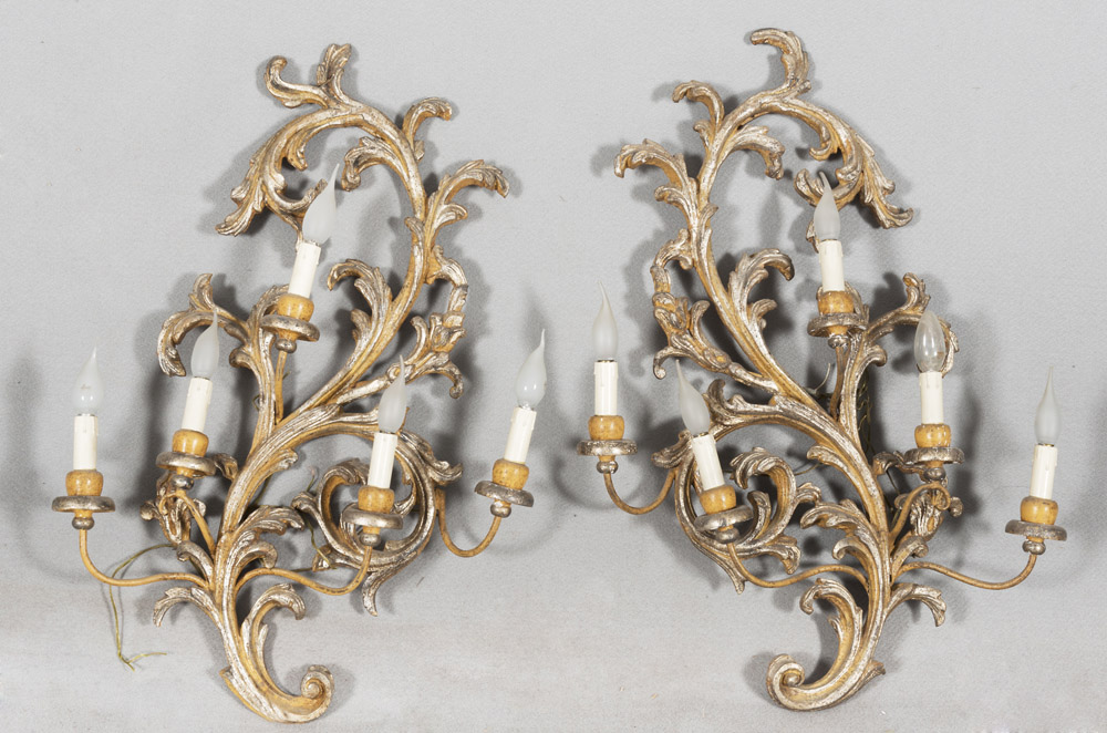 PAIR OF APPLIQUES IN SILVER-PLATED WOOD – 20TH CENTURY