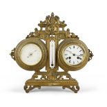 TABLE CLOCK AND BAROMETER EARLY 20TH CENTURY with bronze support. Measures cm. 36 x 38 x 15.