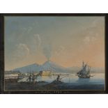 NEAPOLITAN PAINTER, EARLY 20TH CENTURY Gulf of Naples with the smoking Vesuvius Gouache, cm. 26 x 45