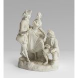 GROUP IN BISCUIT, PROBABLY GERMANY, 19TH CENTURY representing gallant scene with three figures.