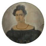 ITALIAN PAINTER, 19TH CENTURY Woman's portrait Tempera on paper miniature, diameter cm. 8 Frame in