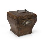SMALL CASKET IN TUJA BRIAR, LATE 18TH CENTURY of seventeenth-century style, with metal applications.