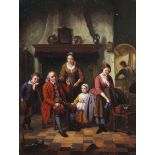 DUTCH PAINTER, EARLY 20TH CENTURY Portrait of family in interior Oil on panel, cm. 40 x 30 Not