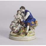 PORCELAIN GROUP, MEISSEN EARLY 20TH CENTURY representing gallant couple in polychromy. Marks '