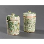 TWO CONTAINERS FOR CAPERS IN EARTHENWARE, SOUTHERN ITALY 19TH CENTURY green enamel spots on white