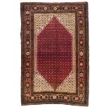 SENNÈ CARPET, EARLY 20TH CENTURY with design of roses and leaves, in the center field on red and