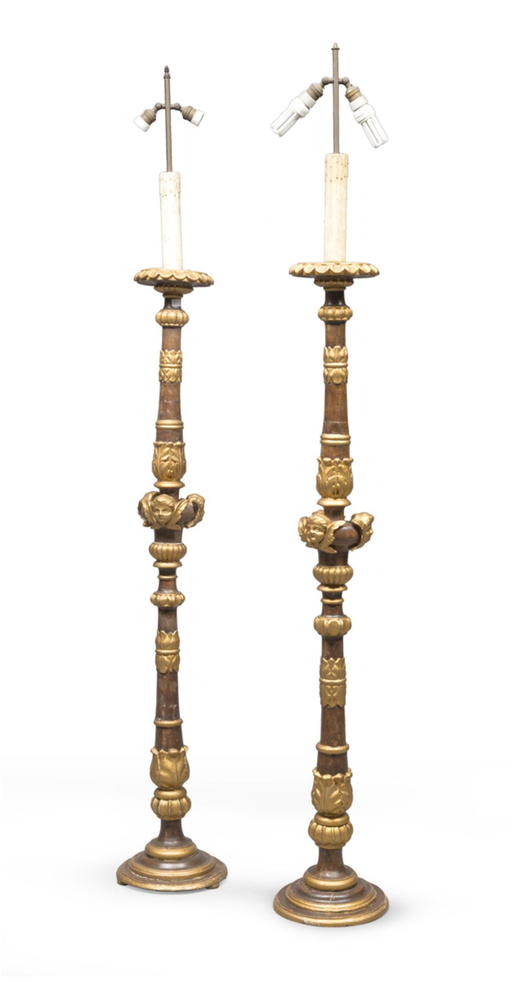 A PAIR OF FLOOR CANDLESTICKS, PROBABLY ROME LATE 18TH CENTURYin fake briar and gilt lacquered