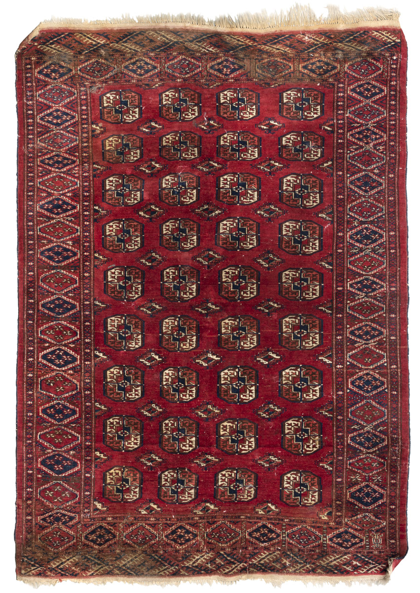 KURDISH ERSARI CARPET, EARLY 20TH CENTURY with bokhara design, in the field on red ground.