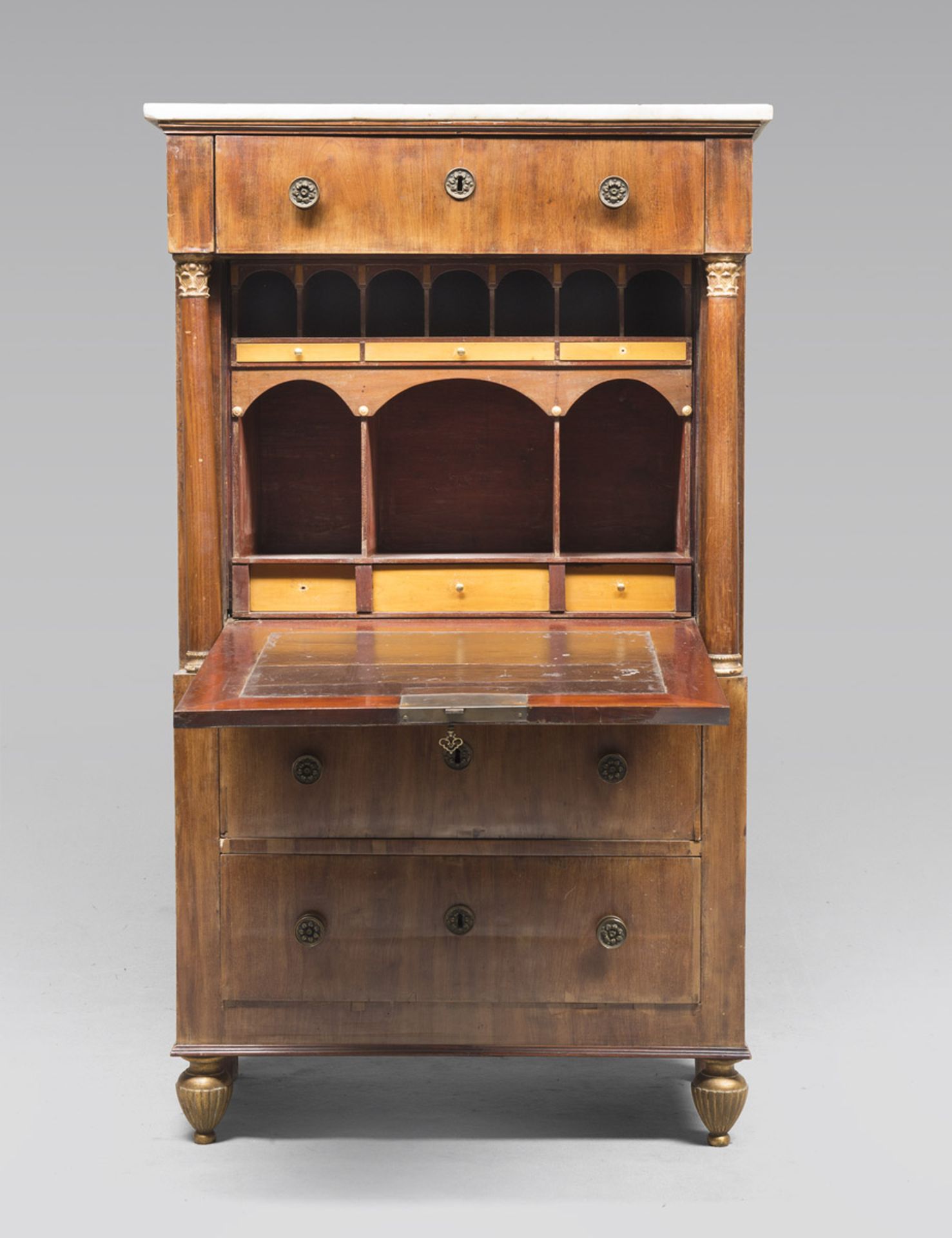BEAUTIFUL SECRETAIRE IN WALNUT, CENTRAL ITALY 19TH CENTURY front with one drawer in the upper part - Image 2 of 2