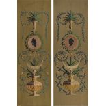 PAIR OF PAPIER-PAINT, EARLY 20TH CENTURY painted on paper applied on panel with motifs of vases,