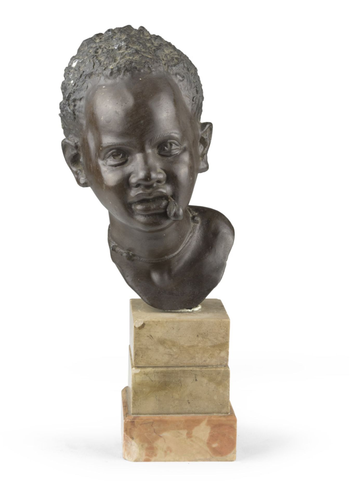 MICHELANGELO AMENDOLA (Episcopio di Sarno, 19th century) HEAD OF YOUNG MOOR Bronze with burnished