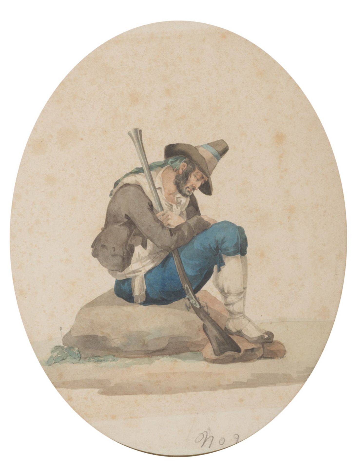 ITALIAN PAINTER, 19TH CENTURY BRIGAND BRIGAND CANTER Three watercolors on oval paper, cm. 24 x 19 - Image 3 of 3