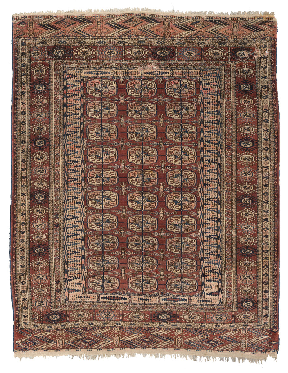RARE RUSSIAN BOKARA CARPET, EARLY 20TH CENTURY with design in sequence and secondary motifs of