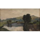 CARLO MONTANI (Saluzzo 1868 - Rome 1936) Landscape Oil on canvas applied on panel cm. 40 x 69
