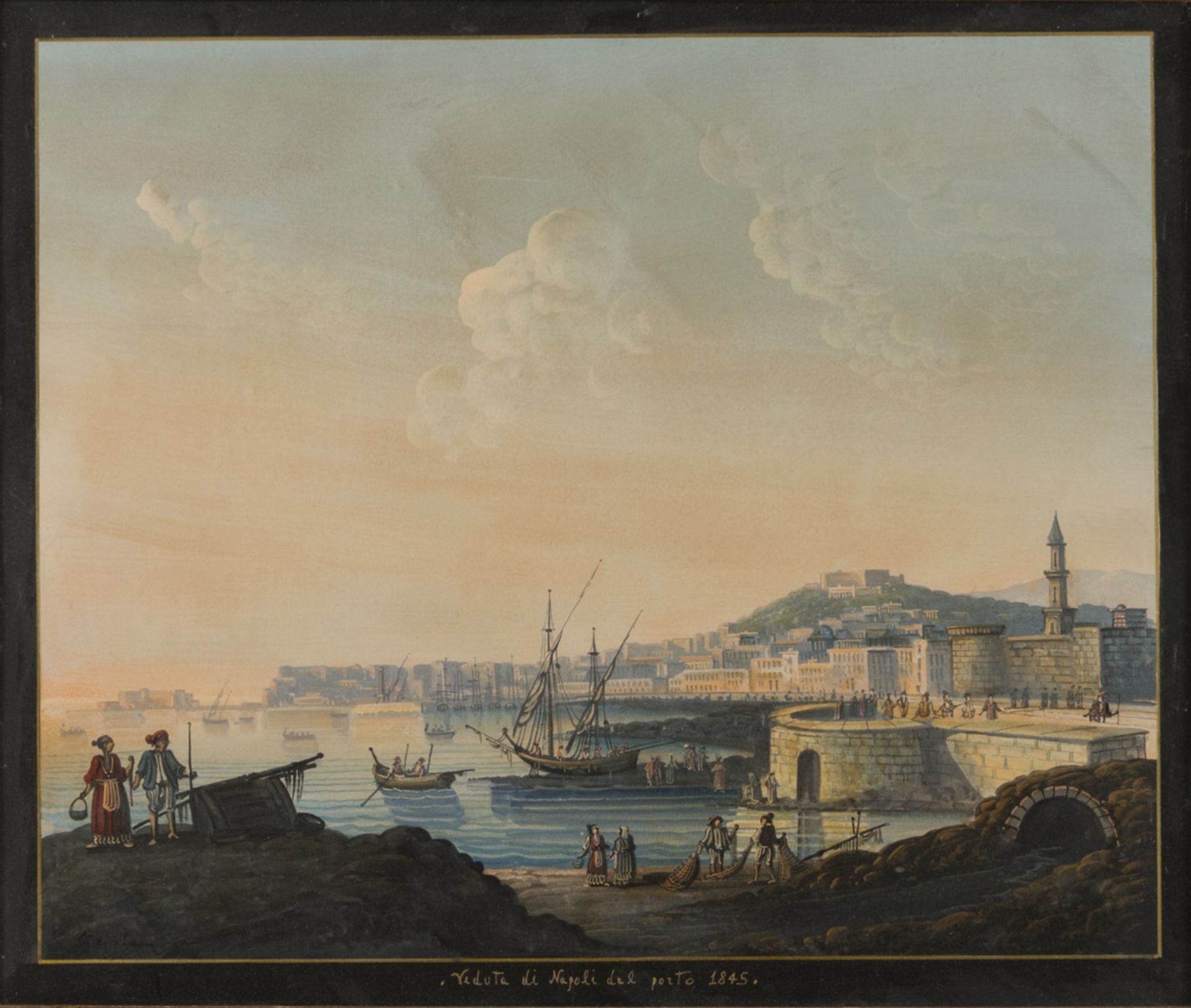 NEAPOLITAN PAINTER, 19TH CENTURY View of Naples from the harbor Gouache, cm. 55 x 65 Title and