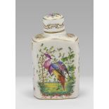 PORCELAIN FLASK in white and polychorme enamel, decorated with phoenix in landscape Mark of gilt