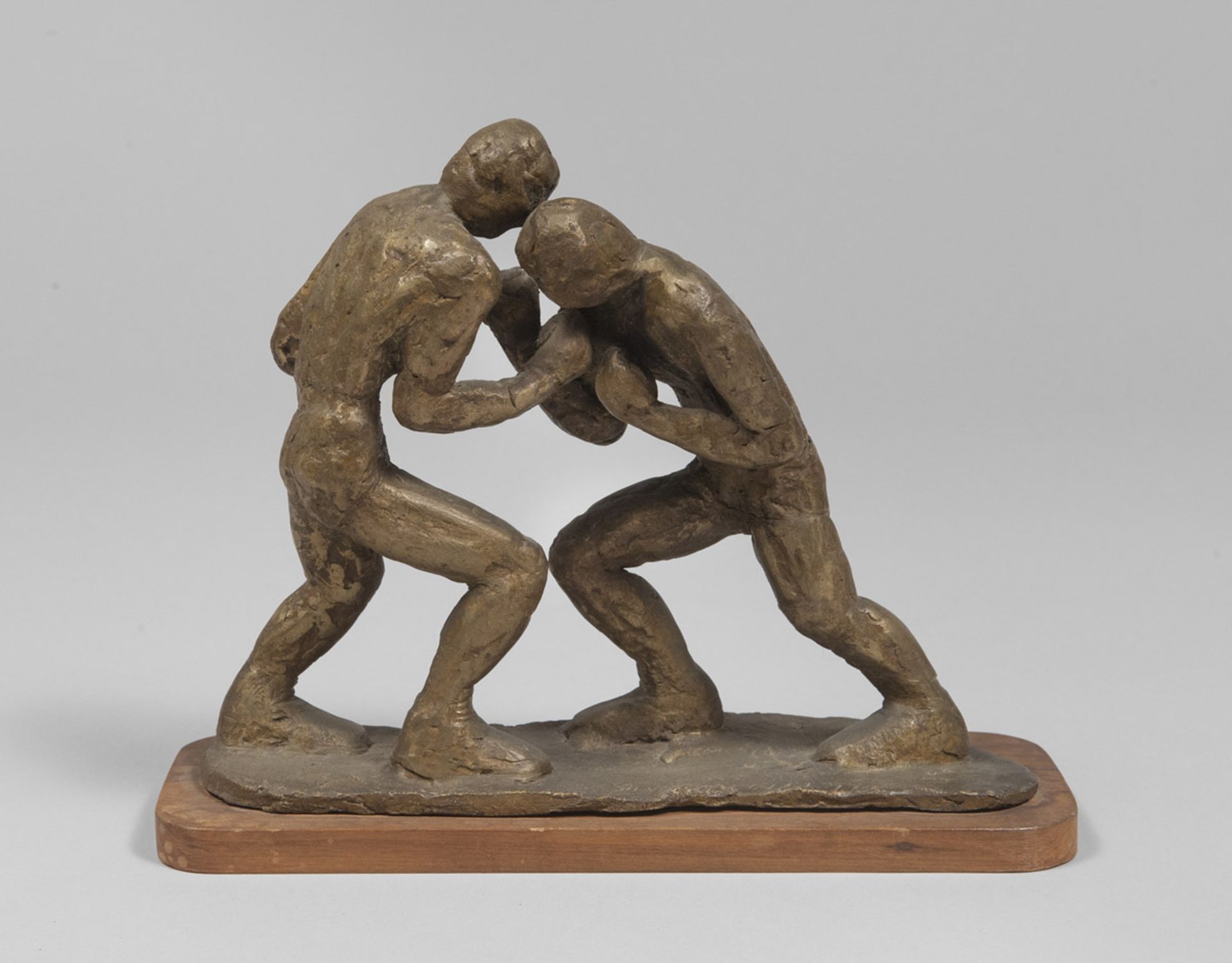 ITALIAN SCULPTOR OF 20TH CENTURY BOXERS Gilt-patinated bronze group, cm. 24 x 28 x 8 Signed 'Silvana