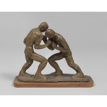 ITALIAN SCULPTOR OF 20TH CENTURY BOXERS Gilt-patinated bronze group, cm. 24 x 28 x 8 Signed 'Silvana