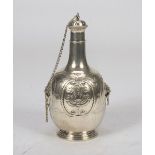 SILVER BOTTLE, ITALY 20TH CENTURY of seventeenth-century taste, with body embossed to plant