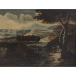 ROMAN PAINTER, SECOND HALF OF THE 17TH CENTURY River landscape with fishermen Oil on canvas, cm.