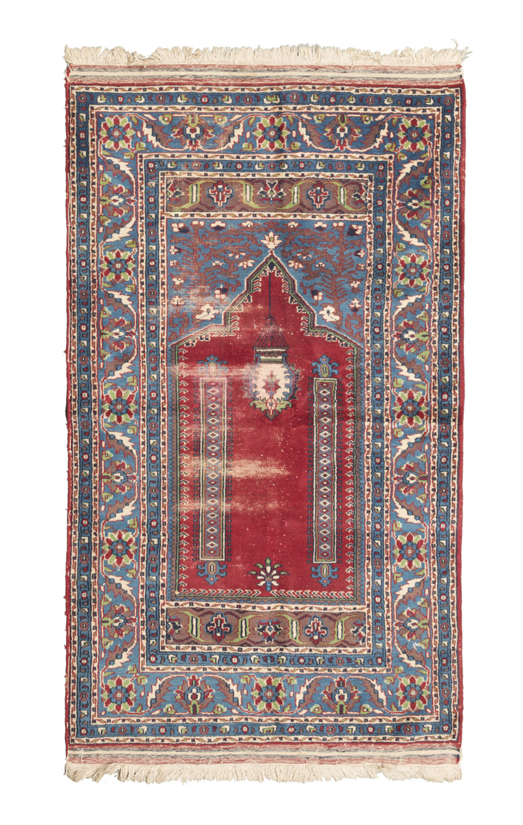 ANATOLIAN MELAS CARPET, EARLY 20TH CENTURY prayer design with red center field. Measures cm. 170 x