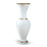 WHITE OPALINE VASE, EARLY 20TH CENTURY with gildings at the edges. Measures cm. 55,5 x 19. VASO IN