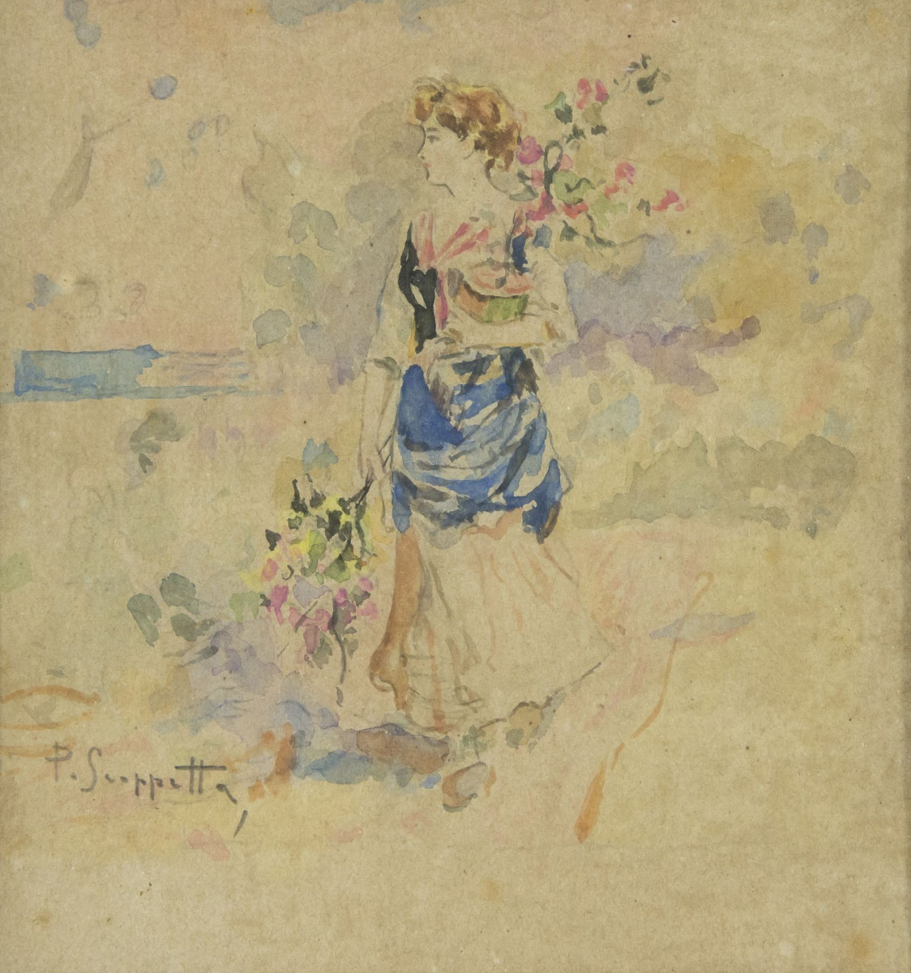 PIETRO SCOPPETTA (Amalfi 1863 - Naples 1920) ALLEGORY OF THE SPRING Watercolour on paper, cm. 14 x