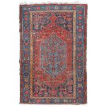 HAMADAN RUG, EARLY 20TH CENTURY double medallion of blue and light blue ground, with secondary
