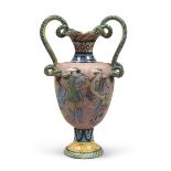 BIG VASE IN CERAMICS PRODUCTION I.C.A.V. GIORDANO , VIETRI shaped to amphora, decorated with