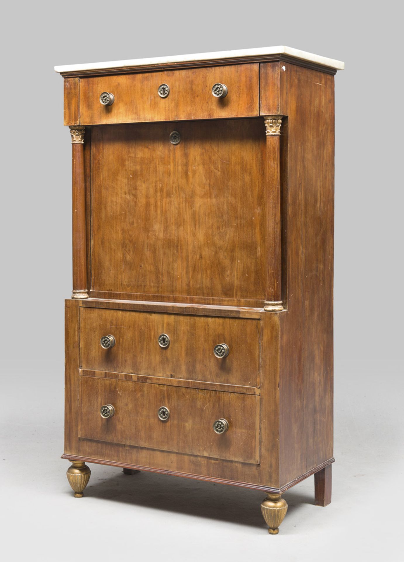 BEAUTIFUL SECRETAIRE IN WALNUT, CENTRAL ITALY 19TH CENTURY front with one drawer in the upper part
