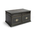 EBONY TOOLBOX, PERIOD NAPOLEONE III with inlays in gilded metal, nacre and turtle. Two drawers on