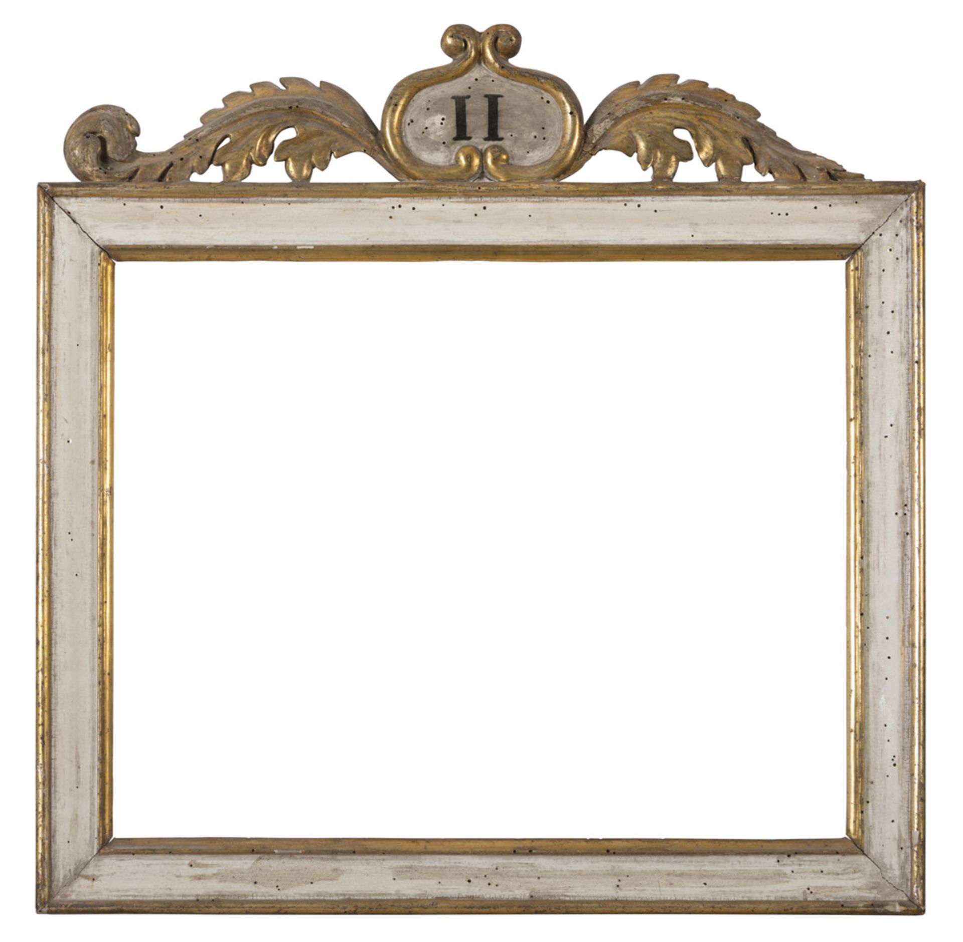 A PAIR OF SMALL FRAMES, NAPLES 19TH CENTURY in white and gold lacquered wood, with superior - Image 2 of 2