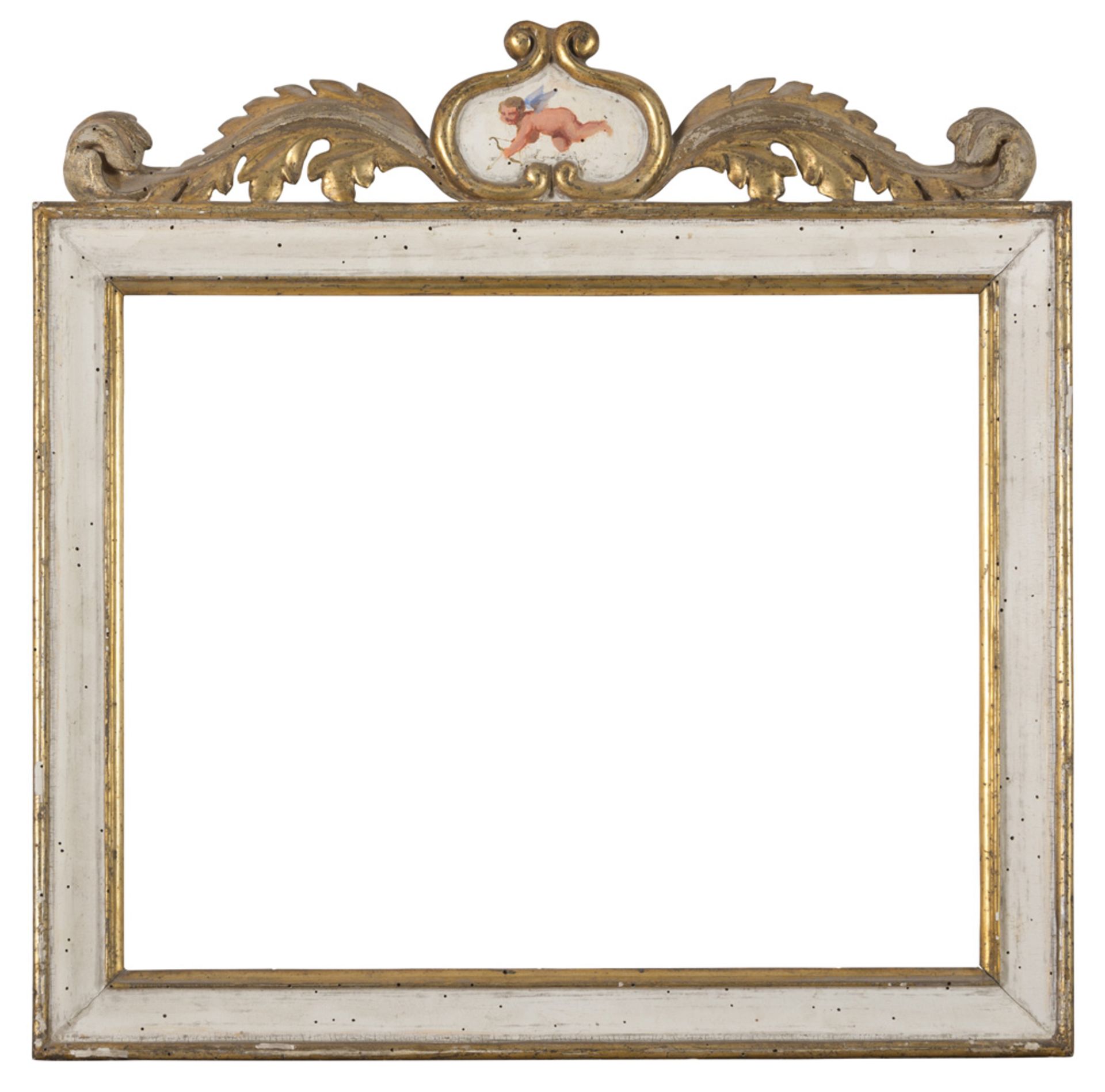 A PAIR OF SMALL FRAMES, NAPLES 19TH CENTURY in white and gold lacquered wood, with superior