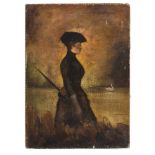 UNKNOWN PAINTER, 20TH CENTURY WOMAN BY THE LAKE Oil on canvas, cm. 70 x 50 Not signed IGNOTO