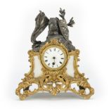 TABLE CLOCK IN GILDED AND BURNISHED METAL, END 19TH CENTURY finial with allegorical patriotic