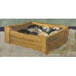 AUSONIO TANDA (Sorso 1926 - Rome 1988) Still life with wooden box Oil on canvas, cm. 45 x 90