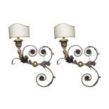 PAIR OF LARGE WALL ARMS IN WROUGHT IRON, LATE 19TH CENTURY of seventeenth-century taste, with