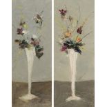 IVAN MOSCA Rome 1915 - 2005 Flowers, 1952 A pair of oil paintings on canvas, cm. 50 x 20