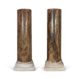 A PAIR OF COLUMNS IN ANATOLIAN ALABASTER, 17TH CENTURY with molded bases in white statuary marble.