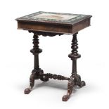 RARE SMALL TABLE WITH SCAGLIOLA, 19TH CENTURY in mahagony, with top in scagliola, decorated with